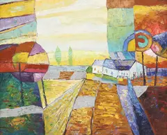 Orange Landscape by Rossini, oil on canvas, offered Oct 2023