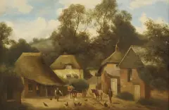 Charles Vickers, Village Scene with Hay Cart, oil on canvas