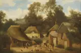 Charles Vickers, Village Scene with Hay Cart, oil on canvas