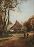 Henry Maurice Page, Country Path with Figures before a Cottage, oil on canvas