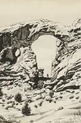 Roy Andersen, Natural Rock Arch with Silhouette, ink and ink wash on paper