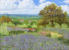 Texas Bluebonnet Landscape by Manuel Garza, oil painting on board, offered Sep 2023
