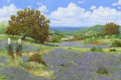 Manuel Garza, A Distance View -Bluebonnets, oil on canvas