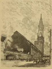 Joseph Pennell, Broad St. Station, lithograph on paper