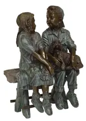 Jim Davidson, Children and Dog on Bench, Patinated bronze sculpture