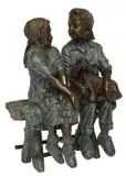 Jim Davidson, Children and Dog on Bench, Patinated bronze sculpture
