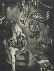 The Importance of Brushing One's Teeth by Joseph Marchione, etching on paper, sold Sep 2023