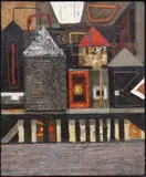 Michael Frary, Night Shapes, mixed media painting on board