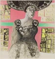 Patrick Wadley, Woman with Sombrero, mixed media work on paper