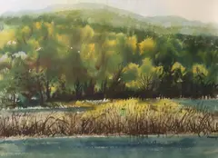 Marsh Landscape by Michael Frary, watercolor painting on paper, sold Sep 2023