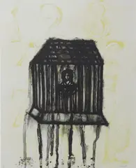 Caged Figure by John Wayne Gacy, lithograph on paper, sold Sep 2023
