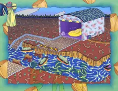 Bradley R. Petersen, Three Boats Docked, acrylic painting on paper
