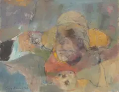 Luis Eades, Ventriloquist in Yellow Hat, oil on canvas