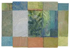 Priscilla Robinson, Gauguin's Garden, Mixed media painting mounted on board