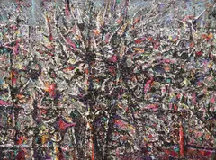 Everett Spruce, Abstract Trees, acrylic on board