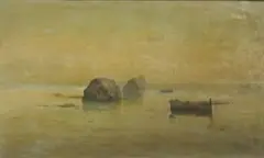 G. Guidi, Beach with Fishing Boats, oil on panel