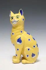 Émile Gallé, YELLOW FAIENCE SEATED CAT, Glazed faience seated cat sculpture
