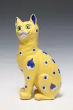 Émile Gallé, YELLOW FAIENCE SEATED CAT, Glazed faience seated cat sculpture
