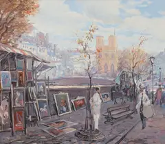 Paris Artist by "George" Omar Hamdi Malva, Large framed oil on canvas, sold Aug 2023