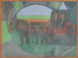 Eddie Arning, Horse-Drawn Cart, crayon drawing on paper