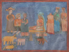 Eddie Arning, Nativity, graphite and crayon drawing on paper