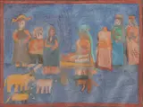 Eddie Arning, Nativity, graphite and crayon drawing on paper