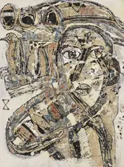 Georges Ebrin Adingra, Maternite, oil and sand painting on canvas