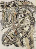 Georges Ebrin Adingra, Maternite, oil and sand painting on canvas