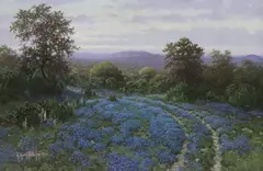 Rick Morris Patterson, Hill Country Landscape with Bluebonnets, oil on Masonite