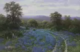 Rick Morris Patterson, Hill Country Landscape with Bluebonnets, oil on Masonite