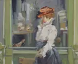 Lisandro Lopez Baylon, Lady in Red Hat, oil on canvas