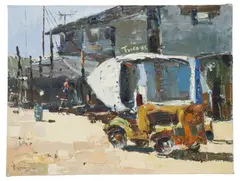 Hiroshi Tagami, Dry Dock, oil on stretched canvas