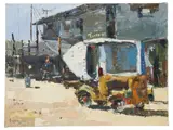 Hiroshi Tagami, Dry Dock, oil on stretched canvas