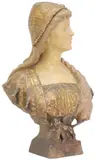 Richard Aurili, Bust of a Venetian Girl, Parcel gilt and painted ceramic sculpture