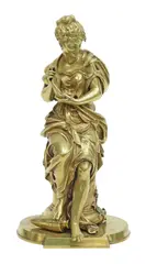 Émile Bruchon, Young Woman Holding a Bird's Nest, Gilt bronze sculpture