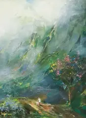 A Morning Walk by Hiroshi Tagami, oil on canvas, offered Jun 2022
