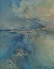 John Guerin, Bay of Naplion, mixed media painting on canvas