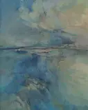 John Guerin, Bay of Naplion, mixed media painting on canvas