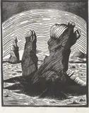 Alejandro Alvarado Carreno, Cactus, woodblock print on paper
