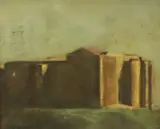 Jason B. Fishbein, Fortress, oil on canvas painting mounted on board