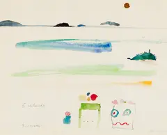 Edith Schloss, 5 islands 3 vases, 1969, Watercolor on paper