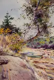 John Pierce Barnes, Leaning Trees, Watercolor on paper