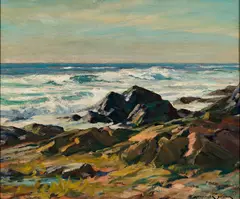 Alexander Bower, Rocks off the Coast, Oil on masonite