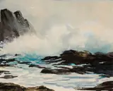 Aldis Browne II, Waves Crashing on Shoreline, Watercolor on paper