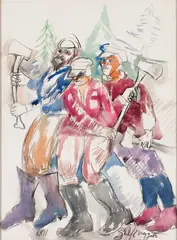 Philip Evergood, The Exultant Woodsmen, 1962, Watercolor on paper