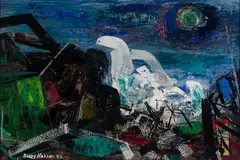 Henry Kallem, Abstracted Seascape with Moon, 1947, Acrylic on paper