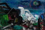 Henry Kallem, Abstracted Seascape with Moon, 1947, Acrylic on paper