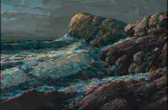 Karl Schmidt, Seascape, Monhegan, Oil on masonite