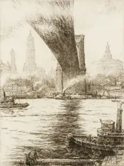Brooklyn Bridge by Kerr Eby, c. 1930, Etching on paper, offered Apr 2023