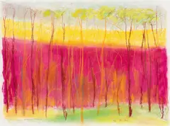 Magenta to Yellow by Wolf Kahn, Pastel on paper, offered Apr 2023